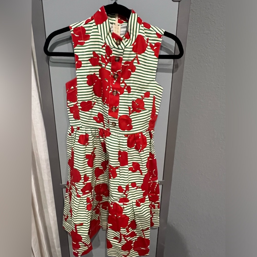 Hunter Bell fit and flare green stripe floral dress